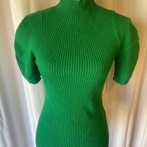 Maeve Emerald Green Puff Sleeve Bodysuit with Mandarin Collar